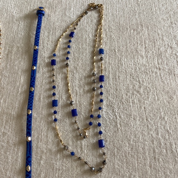 Stella and Dot -tassel necklace, blue necklace & wrap bracelet NO STUD BRACELET - Picture 2 of 6